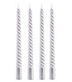 Set De 4 Bougies De Noël Torsadées Argentées - 20cm