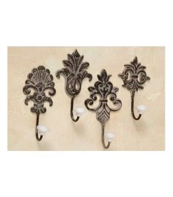 Set De 4 Patères Murales à L'ancienne En Métal Et Céramique 'Ornement' -Produits Menagers Boutique set de 4 pateres murales a l ancienne en metal et ceramique ornement 1 2