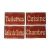 Set De 4 Plaques De Porte Métal Rouge Toilettes, Chambre, Salle De Bain, Cuisine -Produits Menagers Boutique set de 4 plaques de porte decoratives toilettes chambre salle de bain cuisine
