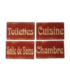 Set De 4 Plaques De Porte Métal Rouge Toilettes, Chambre, Salle De Bain, Cuisine