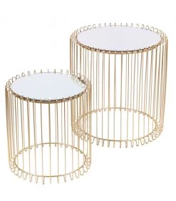 Set De Tables Basses Rondes En Métal Doré Et Plateaux Miroirs