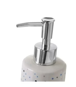 Set Salle De Bain Blanc à Pois Bleus - Distributeur Savon + Verre -Produits Menagers Boutique set salle de bain blanc a pois bleus distributeur savon verre 2