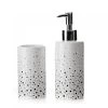 Set Salle De Bain Blanc à Pois Gris - Distributeur Savon + Verre