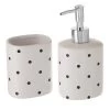 Set Salle De Bain Blanc Pois Noirs - Distributeur Savon + Verre -Produits Menagers Boutique set salle de bain blanc pois noirs distributeur savon verre