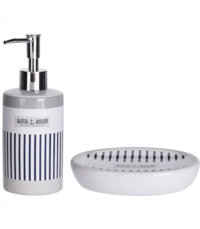 Set Salle De Bain Bleu Et Blanc - 4 Pièces 4 Set Salle De Bain Bleu Et Blanc - 4 Pièces – Image 2