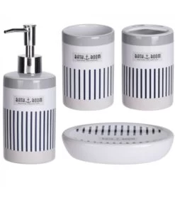 Set Salle De Bain Bleu Et Blanc - 4 Pièces