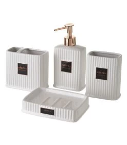 Set Salle De Bain Céramique Blanc Et Cuivre Bath