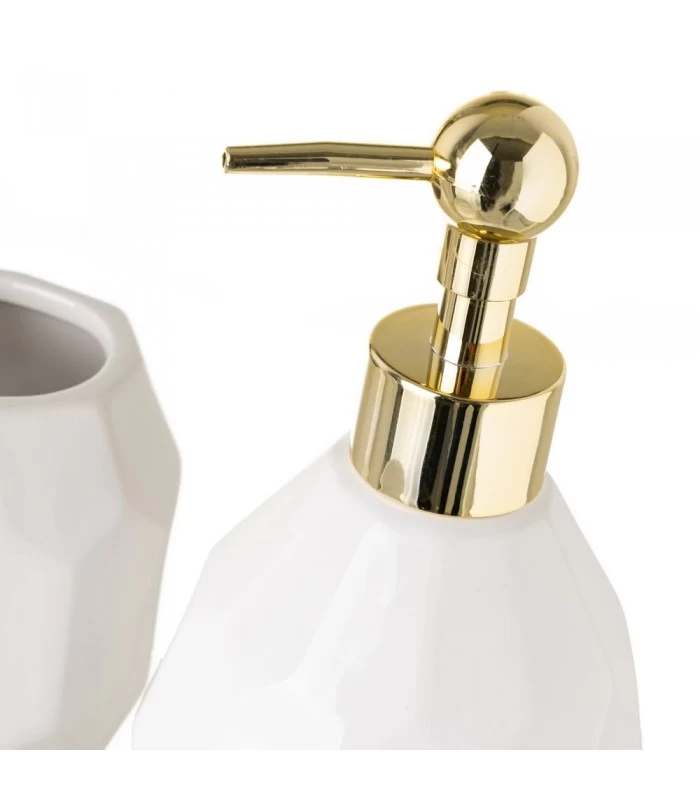 Set Salle De Bain Céramique Blanc Et Or 4 Pièces 4 Set Salle De Bain Céramique Blanc Et Or 4 Pièces – Image 2