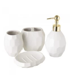 Set Salle De Bain Céramique Blanc Et Or 4 Pièces