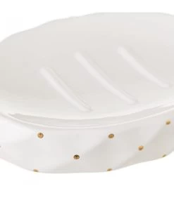 Set Salle De Bain Céramique Blanche à Pois Dorés 3 Pièces -Produits Menagers Boutique set salle de bain ceramique blanche a pois dores 3 pieces 2