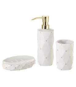 Set Salle De Bain Céramique Blanche à Pois Dorés 3 Pièces