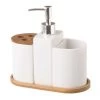 Set Salle De Bain Céramique Et Bambou - Distributeur Savon, Verre, Porte Brosse à Dents -Produits Menagers Boutique set salle de bain ceramique et bambou distributeur savon verre porte brosse a dents