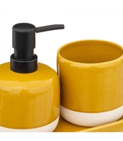 Set Salle De Bain Céramique Jaune, Blanc Et Noir - 3 Pièces -Produits Menagers Boutique set salle de bain ceramique jaune blanc et noir 3 pieces 2