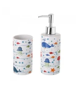 Set Salle De Bain Enfant Poissons - Distributeur Savon + Verre