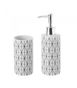 Set Salle De Bain Motifs Géométriques - Distributeur Savon + Verre