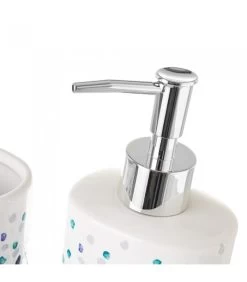 Set Salle De Bain Pétales Bleus - Distributeur Savon + Verre -Produits Menagers Boutique set salle de bain petales bleus distributeur savon verre 1