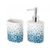Set Salle De Bain Pétales Bleus - Distributeur Savon + Verre -Produits Menagers Boutique set salle de bain petales bleus distributeur savon verre