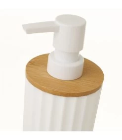 Set Salle De Bain Plastique Blanc Et Bambou - 4 Pièces -Produits Menagers Boutique set salle de bain plastique blanc et bambou 4 pieces 1