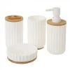 Set Salle De Bain Plastique Blanc Et Bambou - 4 Pièces -Produits Menagers Boutique set salle de bain plastique blanc et bambou 4 pieces