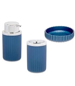 Set Salle De Bain Plastique Bleu - 3 Pièces