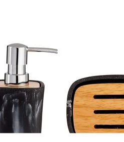 Set Salle De Bain Plastique Effet Marbre Noir Et Bambou - 3 Pièces -Produits Menagers Boutique set salle de bain plastique effet marbre noir et bambou 3 pieces 1