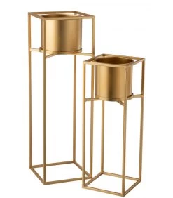 Support Pot Plante Carré En Aluminium Doré Bas -19x19x53,5cm -Produits Menagers Boutique support pot plante carre en aluminium dore bas 19x19x535cm 2