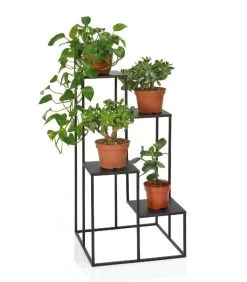 Support Pots Plantes Étagé En Métal Noir