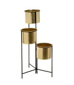 Support Pot Plante Triple Articulé Métal Noir Et Doré 42x39x80cm