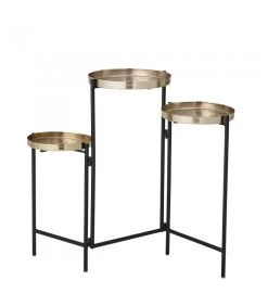 Bloomingville Support Pot Plante Triple Métal Noir Et Doré