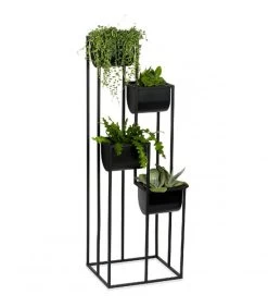 Support Pots Plantes étagé En Métal Noir - 33,5x29x100cm