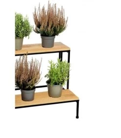 Support Pots Plantes étagé En Métal Noir Et Bois - 75x40x49cm -Produits Menagers Boutique support pots plantes etage en metal noir et bois 75x40x49cm 2