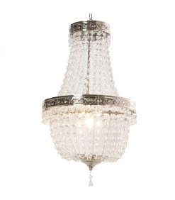 Suspension Baroque à Pampilles Acryliques Et Métal Argenté - 35x69cm