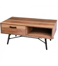 Table Basse Bois Et Métal Noir 1 Tiroir Hampton