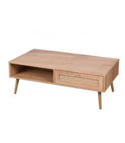 Table Basse Bois Et Rotin 1 Tiroir - 110x59x39cm