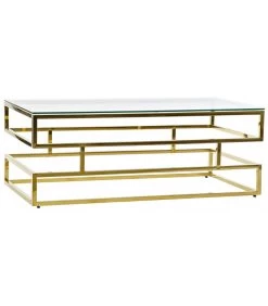 Table Basse Design Dorée Métal Et Verre Trempé - 120x60x45cm