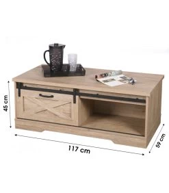 Table Basse En Bois Et Métal Avec Porte Coulissante - Manhattan -Produits Menagers Boutique table basse en bois et metal avec porte coulissante manhattan 1