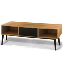 Table Basse Rectangulaire 2 Casiers Et 1 Tiroir Bois Et Noir 110x55x42.5cm