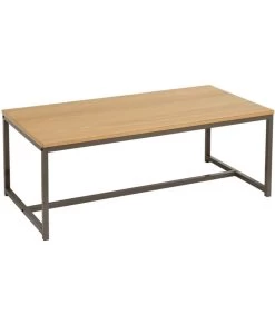Table Basse Rectangulaire Couleur Bois Naturel Et Métal Gris 100x50x36cm