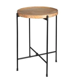 Table D'appoint Bout De Canapé En Métal Noir Et Bois De Mangue