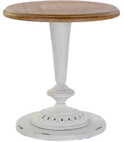Table D'appoint Classique Ronde En Bois Blanc Et Plateau Bois - 50x50x54cm