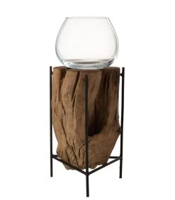 Table D'appoint En Teck Et Métal Noir Souche - 31x30x35cm -Produits Menagers Boutique table d appoint en teck et metal noir souche 31x30x35cm 2