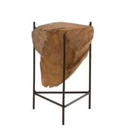 Table D'appoint En Teck Et Métal Noir Souche - 31x30x35cm