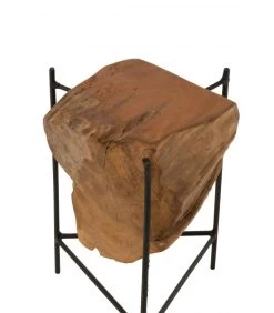 Table D'appoint En Teck Et Métal Noir Souche - 31x30x35cm -Produits Menagers Boutique table d appoint en teck et metal noir souche 31x30x35cm 3