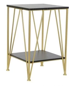Table D'appoint Métal Doré Et Bois Noir - 41x41x63.5cm