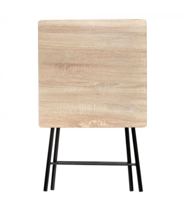 Table D'appoint Pliante Métal Noir Et Bois - 60x60x76cm 4 Table D'appoint Pliante Métal Noir Et Bois - 60x60x76cm – Image 2