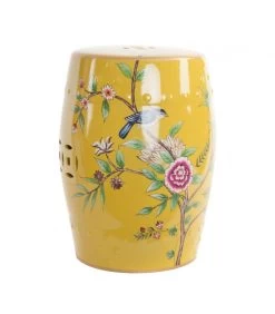 Table D'Appoint Porcelaine Oiseau Jaune Style Asiatique