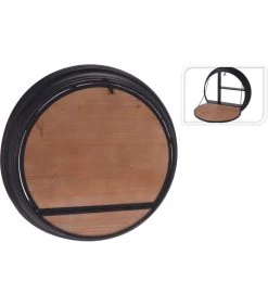 Table D'Appoint Rabattable Ronde En Métal Noir Et Bois