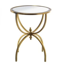 Table D'appoint Ronde En Métal Doré Et Plateau Miroir - 49x49x62cm