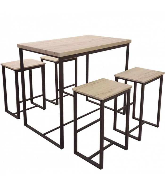 Table De Bar + 4 Tabourets De Bar En Bois Et Métal Noir 3 Table De Bar + 4 Tabourets De Bar En Bois Et Métal Noir