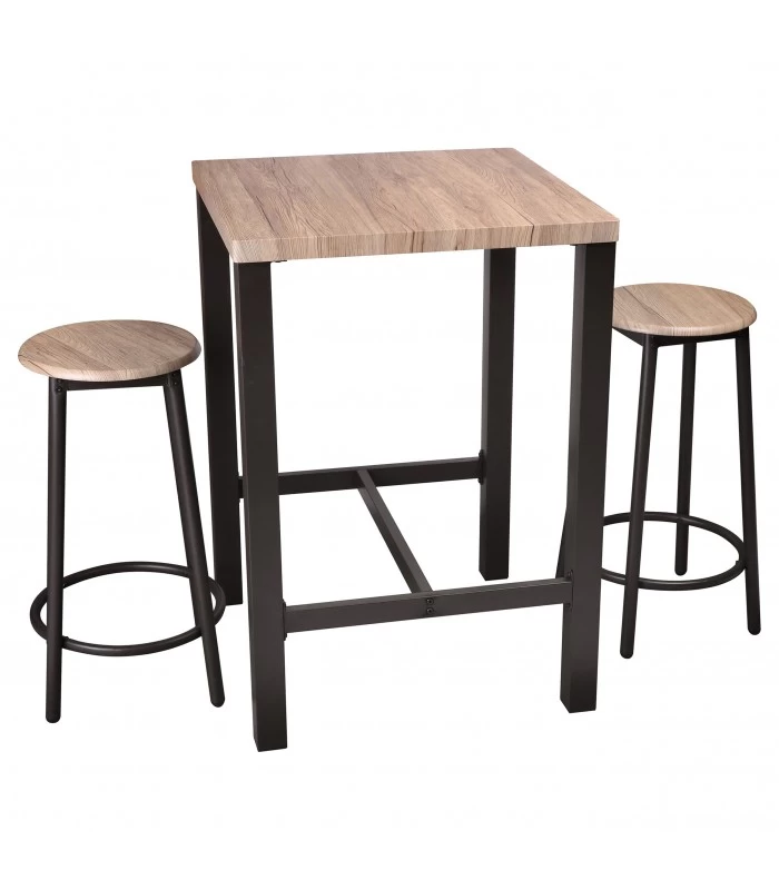 Table De Bar Carrée + 2 Tabourets De Bar En Bois Et Métal Noir 3 Table De Bar Carrée + 2 Tabourets De Bar En Bois Et Métal Noir